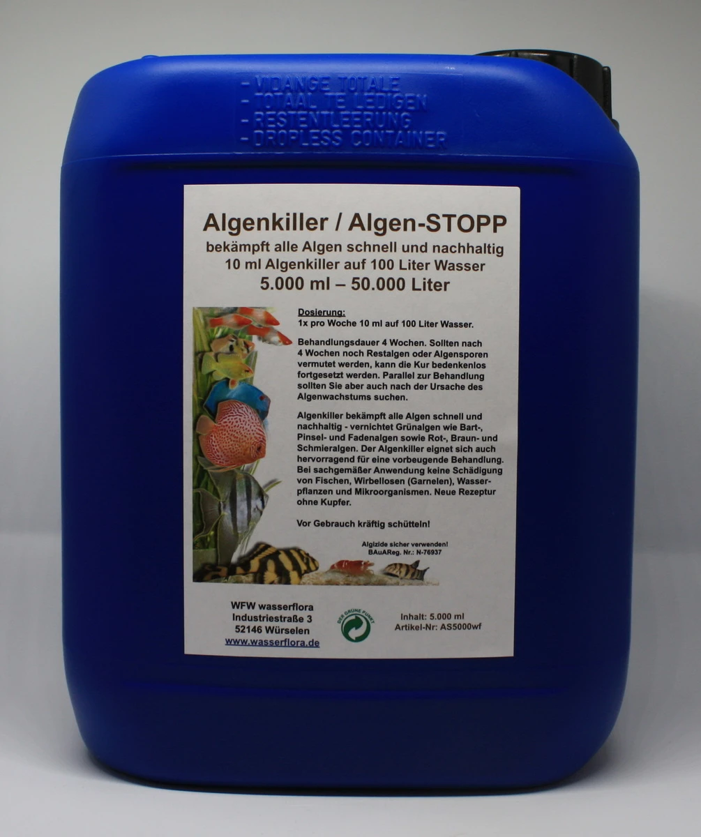 5 Liter Kanister Algenkiller / Algen-STOPP für 50.000 Liter Aquarium-Wasser 5 Liter Kanister Algenkiller / Algen-STOPP Für 50.000 Liter Aquarium-Wasser -Wfw Wasserflora AS5000wfw 1 1